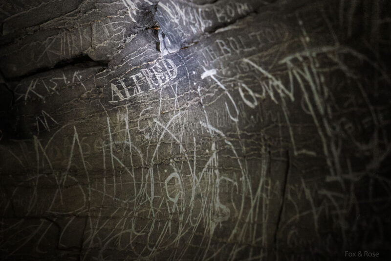 Image of Alfred's signature on the Mammoth Cave walls.