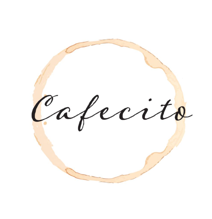 brown circular coffee mark with scripted lettering spelling Cafecito